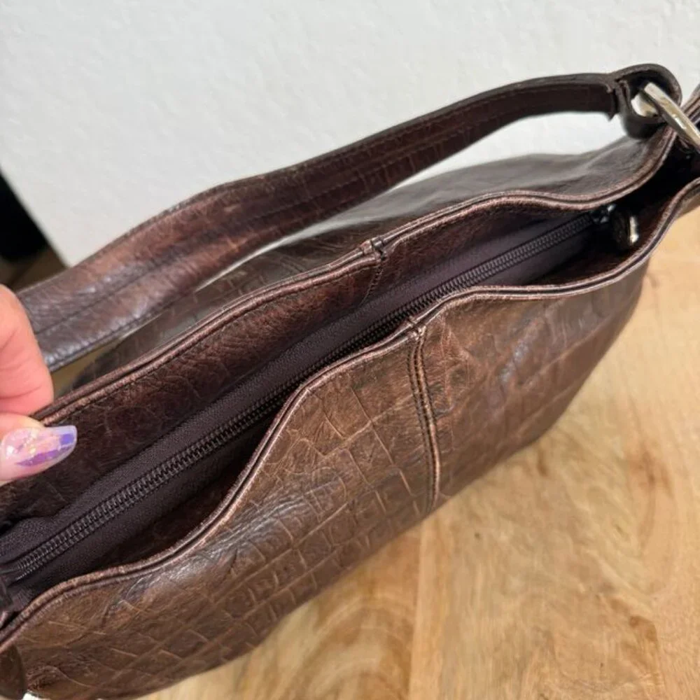 Furla Croc Embossed Brown Leather Hobo